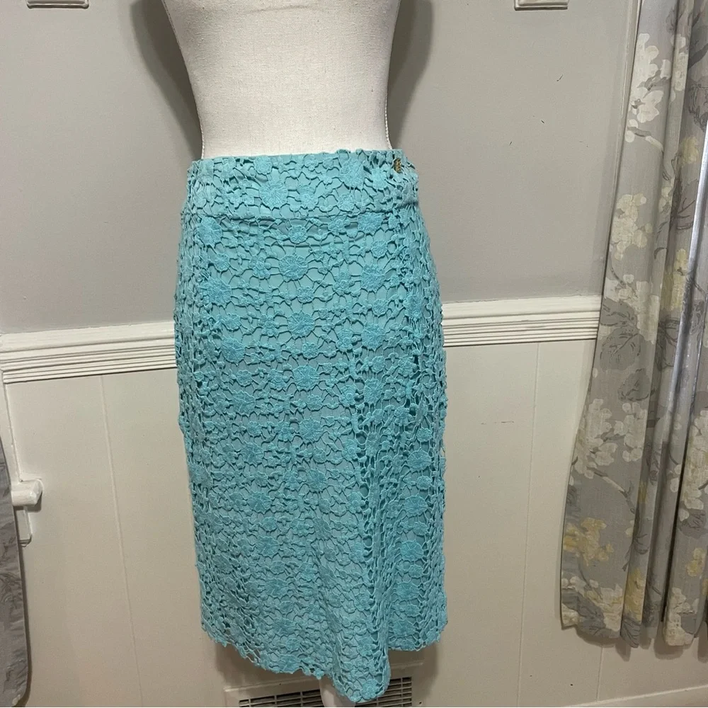 Roberto Cavalli ‘Class’ Turquoise Lace Crochet Pencil Skirt Size 14 (IT 48) - Picture 6 of 12